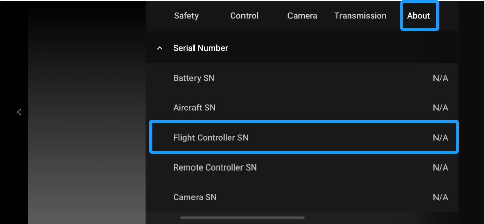 How do I find the product serial number (SN) and flight controller SN?